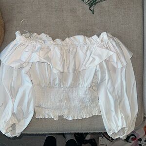 Zara White Ruffle Off-Shoulder Blouse